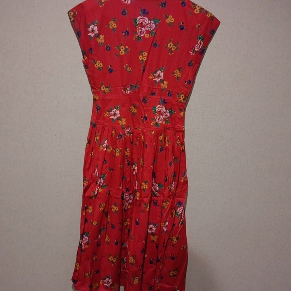 Vintage 90s Liz Claiborne Size 4 Dress Floral Midi Red Floral Cap Sleeve Cotton - Picture 4 of 4